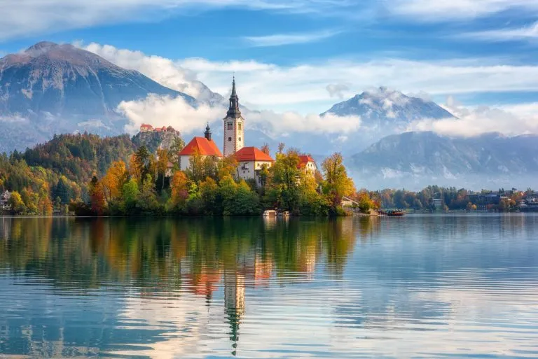 Bled island in the middle of the lake